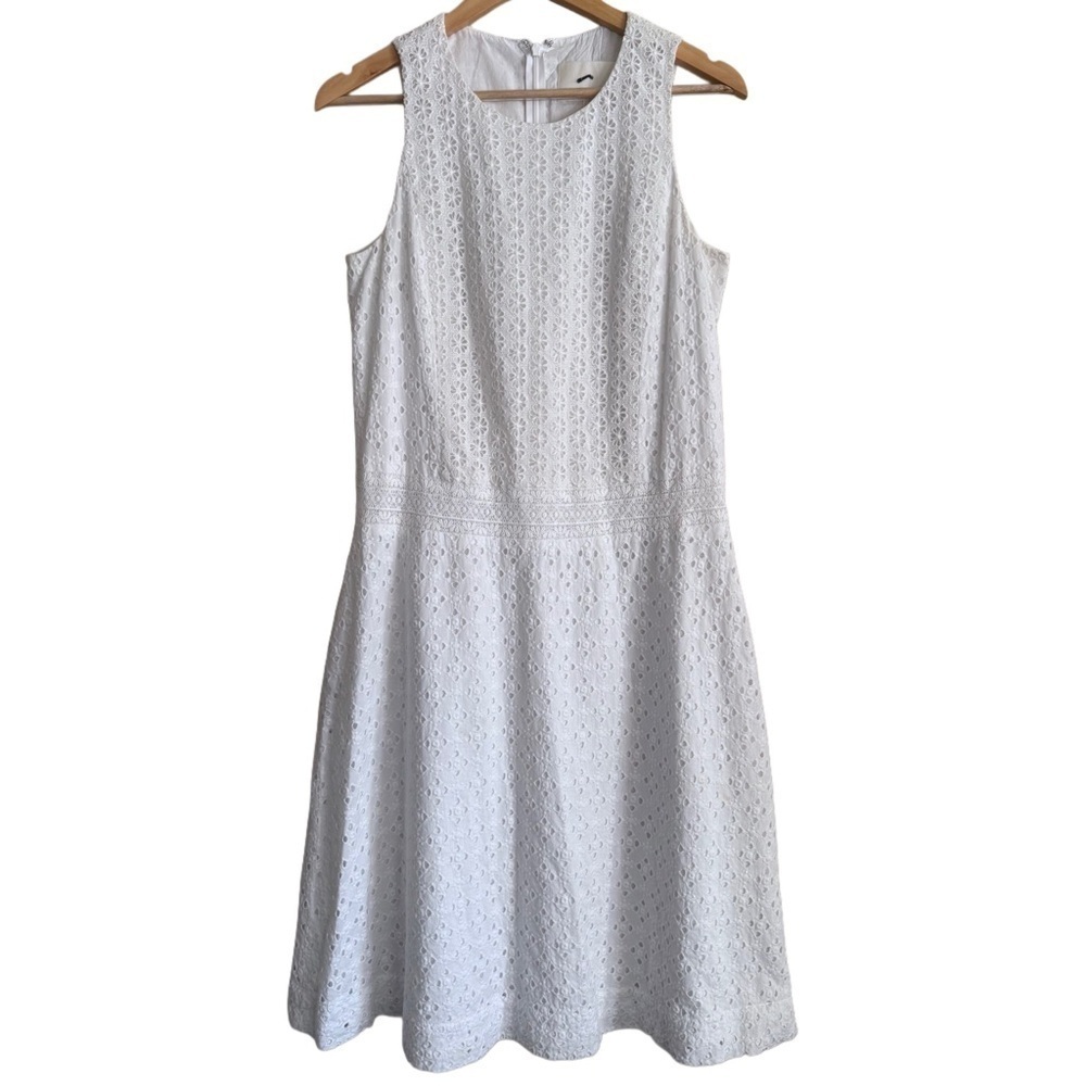 J. CREW COLLECTION Preppy Peasant Dropped Waist Embroidered Eyelet Midi Dress 6 - Picture 2 of 11